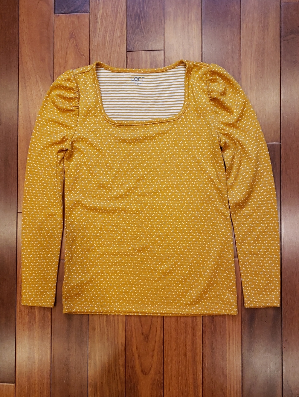 LOFT XS Blouse, Long Sleeve Square Neckline, Mustard Yellow